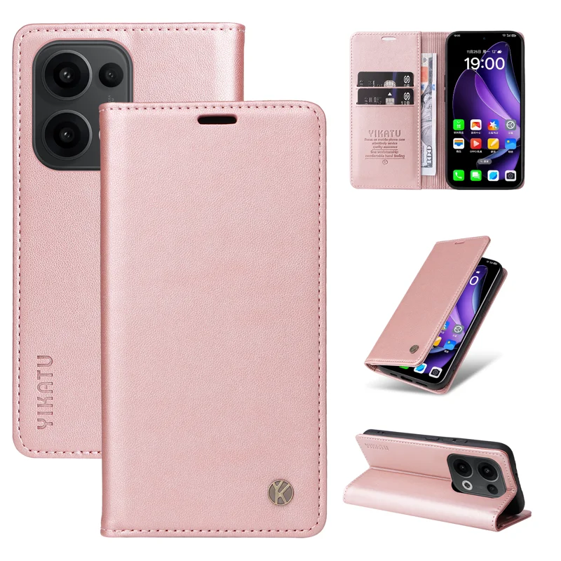 For Oppo Reno13 5G (Global) Phone Cases YIKATU Magnetic Closure PU Leather Mobile Cover - Green-Cellmalls