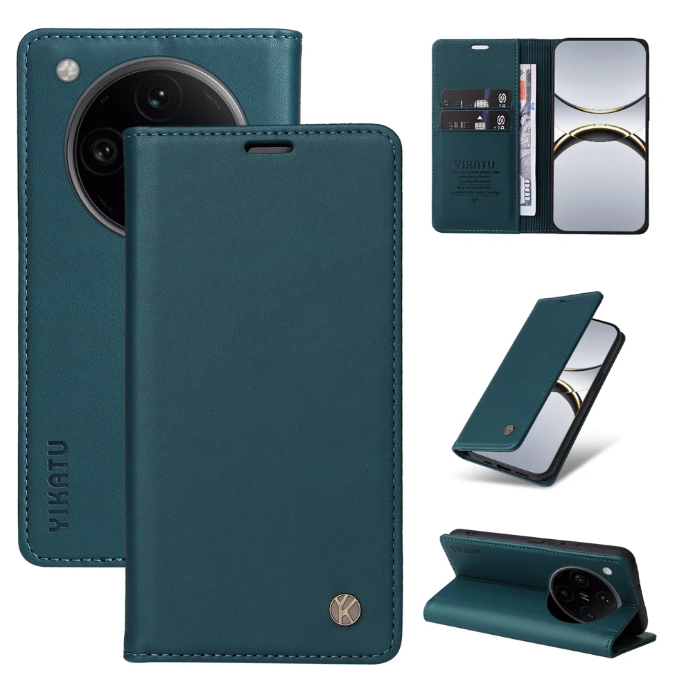 For Oppo Find X8 Pro 5G Phone Cases YIKATU Magnetic Closure PU Leather Mobile Cover - Green-Cellmalls