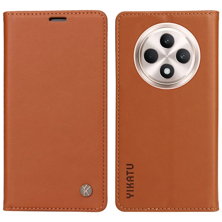 YIKATU YK-001 For Oppo Reno12 F 4G Case Wallet Leather Phone Cover Strong Magnetic Closure - Brown-Cellmalls