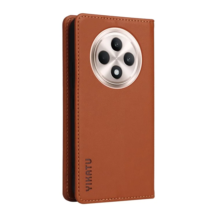 YIKATU YK-001 For Oppo Reno12 F 4G Case Wallet Leather Phone Cover Strong Magnetic Closure - Brown-Cellmalls