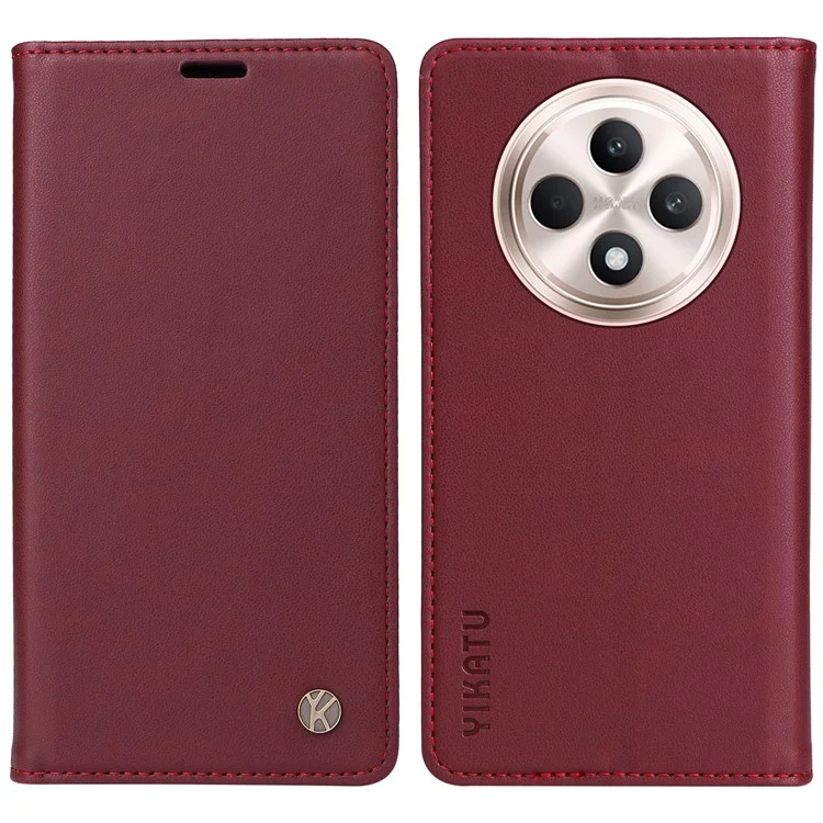YIKATU YK-001 For Oppo Reno12 F 4G Case Wallet Leather Phone Cover Strong Magnetic Closure - Brown-Cellmalls