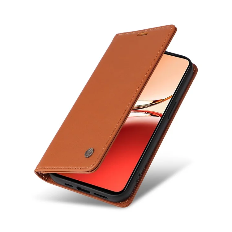 YIKATU YK-001 For Oppo Reno12 F 4G Case Wallet Leather Phone Cover Strong Magnetic Closure - Brown-Cellmalls