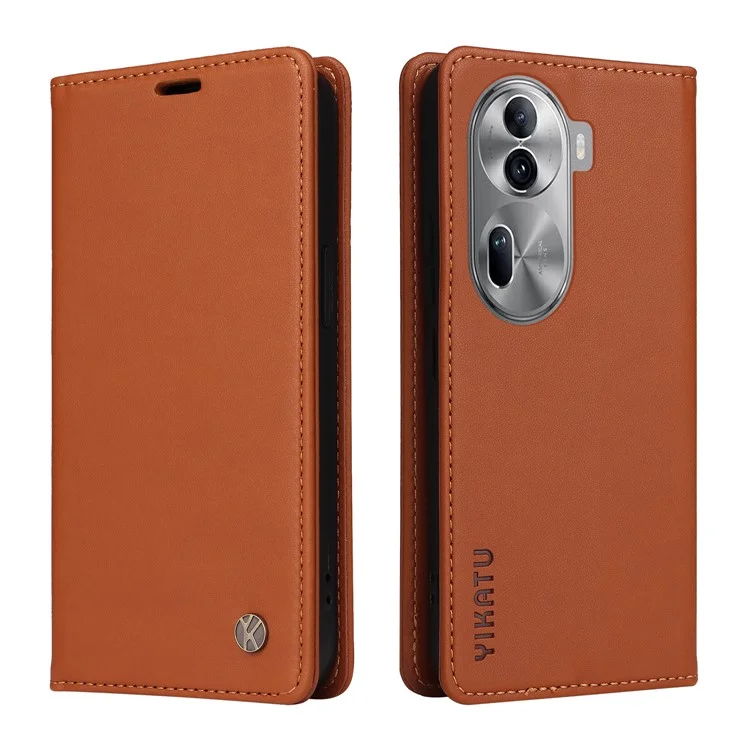 YIKATU YK-001 For Oppo Reno11 5G (Global) Leather Case Wallet Cover Magnetic Closing - Brown-Cellmalls