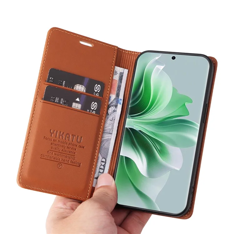 YIKATU YK-001 For Oppo Reno11 5G (Global) Leather Case Wallet Cover Magnetic Closing - Brown-Cellmalls