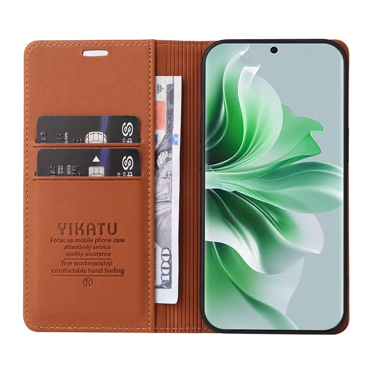 YIKATU YK-001 For Oppo Reno11 5G (Global) Leather Case Wallet Cover Magnetic Closing - Brown-Cellmalls