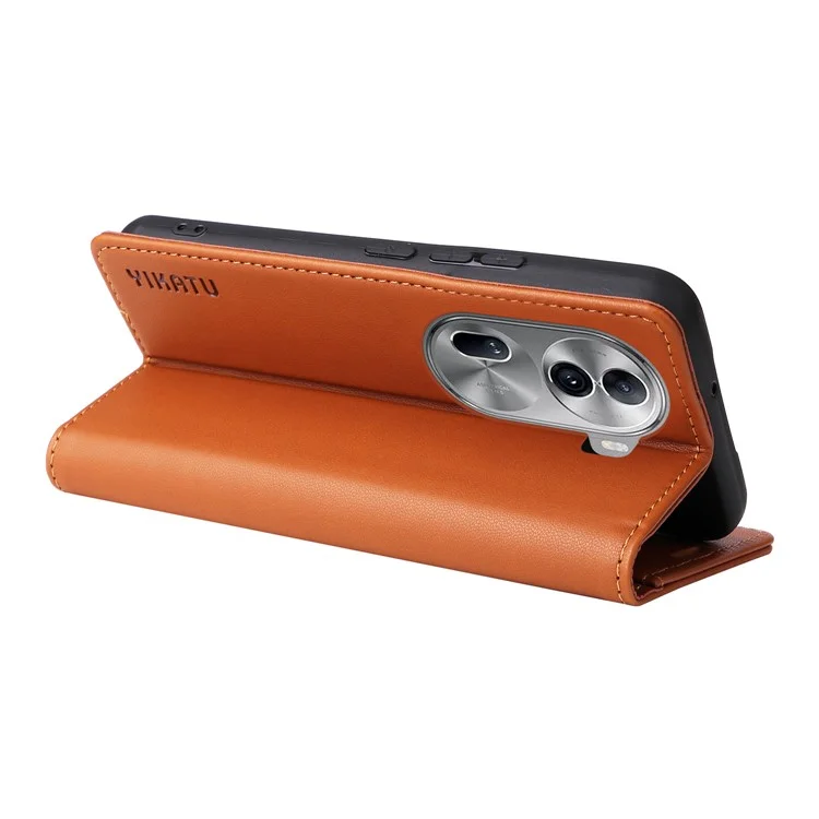 YIKATU YK-001 For Oppo Reno11 5G (Global) Leather Case Wallet Cover Magnetic Closing - Brown-Cellmalls