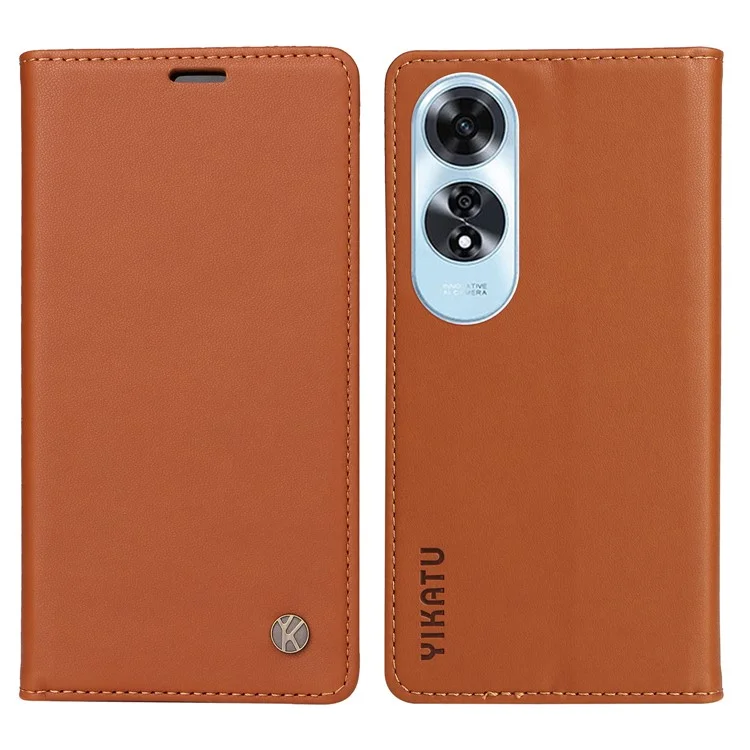 YIKATU YK-001 For Oppo A60 4G Case Stand View Magnetic Protect PU Leather Phone Cover - Brown-Cellmalls