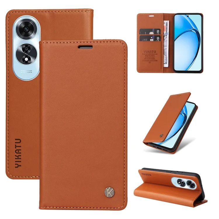 YIKATU YK-001 For Oppo A60 4G Case Stand View Magnetic Protect PU Leather Phone Cover - Brown-Cellmalls