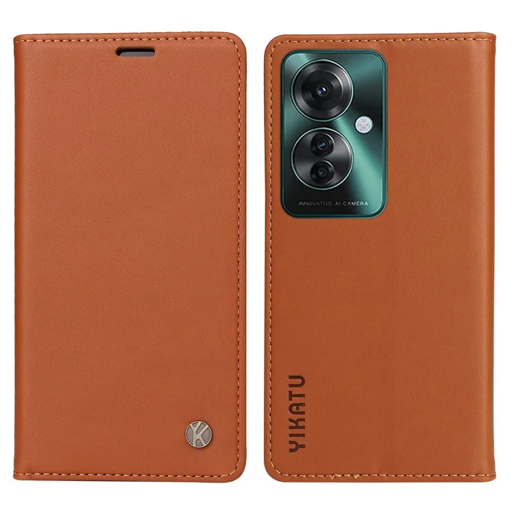 YIKATU YK-001 For Oppo Reno11 F 5G Slim Cover Magnetic Closing Leather Phone Shell - Brown-Cellmalls