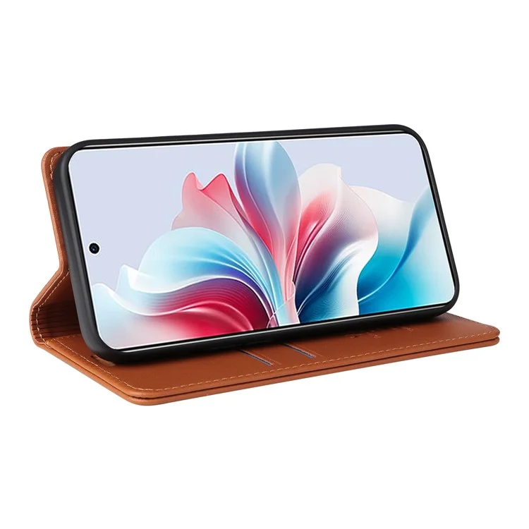 YIKATU YK-001 For Oppo Reno11 F 5G Slim Cover Magnetic Closing Leather Phone Shell - Brown-Cellmalls