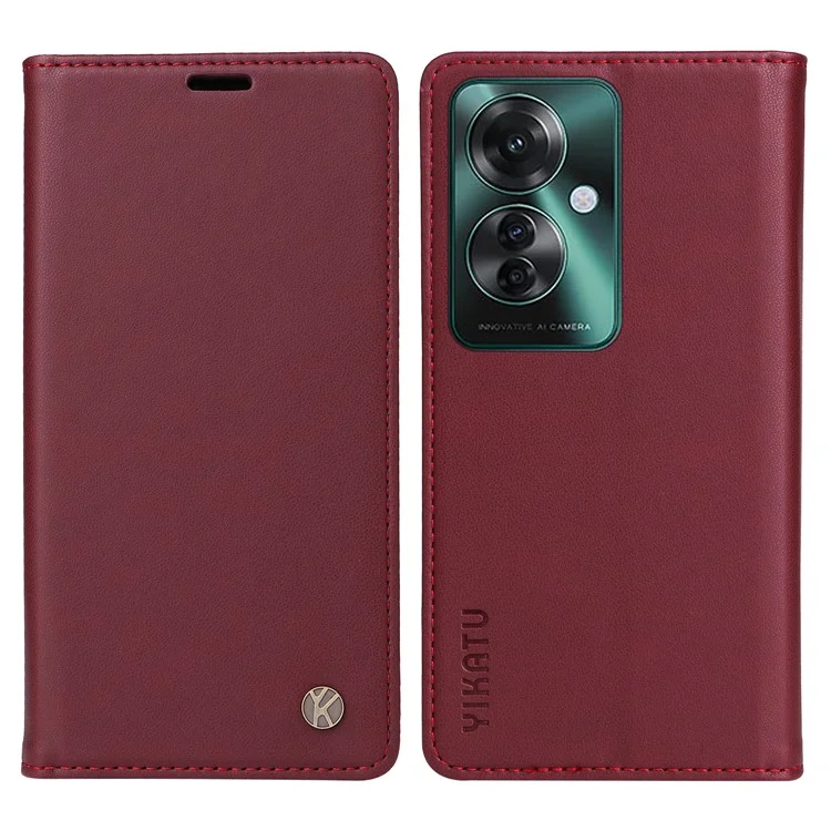YIKATU YK-001 For Oppo Reno11 F 5G Slim Cover Magnetic Closing Leather Phone Shell - Brown-Cellmalls