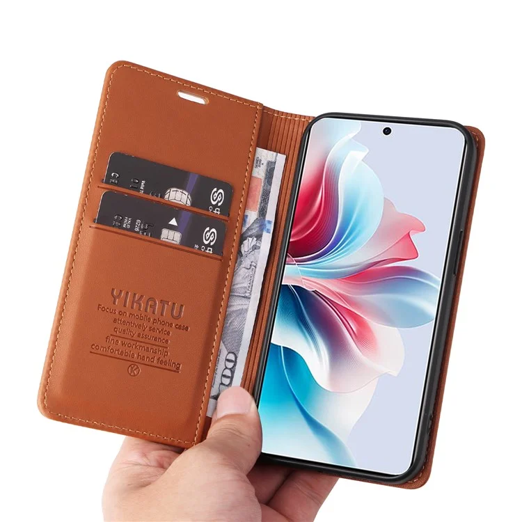 YIKATU YK-001 For Oppo Reno11 F 5G Slim Cover Magnetic Closing Leather Phone Shell - Brown-Cellmalls
