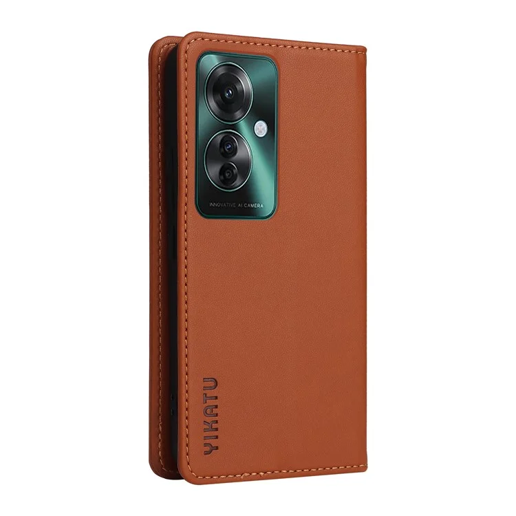 YIKATU YK-001 For Oppo Reno11 F 5G Slim Cover Magnetic Closing Leather Phone Shell - Brown-Cellmalls