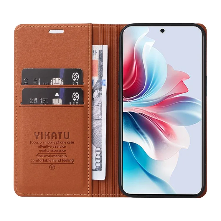 YIKATU YK-001 For Oppo Reno11 F 5G Slim Cover Magnetic Closing Leather Phone Shell - Brown-Cellmalls