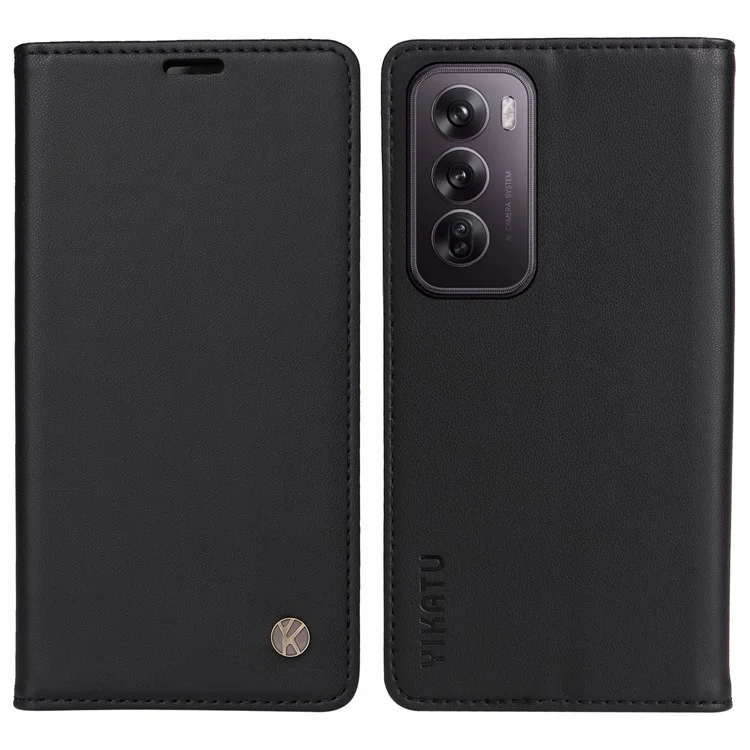 YIKATU YK-001 For Oppo Reno12 5G (Global) Case Wallet Leather Phone Cover Folio Strong Magnetic Closure - Black-Cellmalls