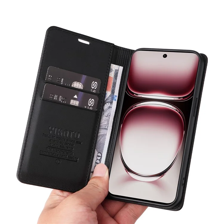 YIKATU YK-001 For Oppo Reno12 5G (Global) Case Wallet Leather Phone Cover Folio Strong Magnetic Closure - Black-Cellmalls