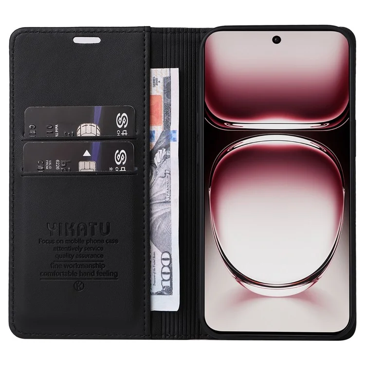 YIKATU YK-001 For Oppo Reno12 5G (Global) Case Wallet Leather Phone Cover Folio Strong Magnetic Closure - Black-Cellmalls