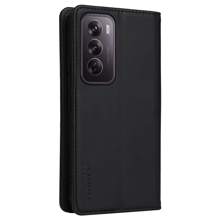 YIKATU YK-001 For Oppo Reno12 5G (Global) Case Wallet Leather Phone Cover Folio Strong Magnetic Closure - Black-Cellmalls