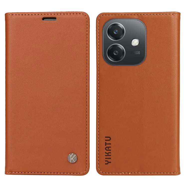 YIKATU YK-001 For Oppo A3x 4G / 5G (India) / A3 4G / 5G / A60 5G / A40 4G / A40M 4G Case Stand Leather Phone Cover Strong Magnetic Closure - Brown-Cellmalls