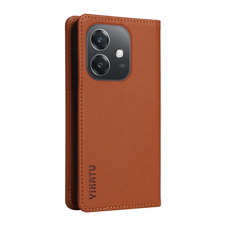 YIKATU YK-001 For Oppo A3x 4G / 5G (India) / A3 4G / 5G / A60 5G / A40 4G / A40M 4G Case Stand Leather Phone Cover Strong Magnetic Closure - Brown-Cellmalls