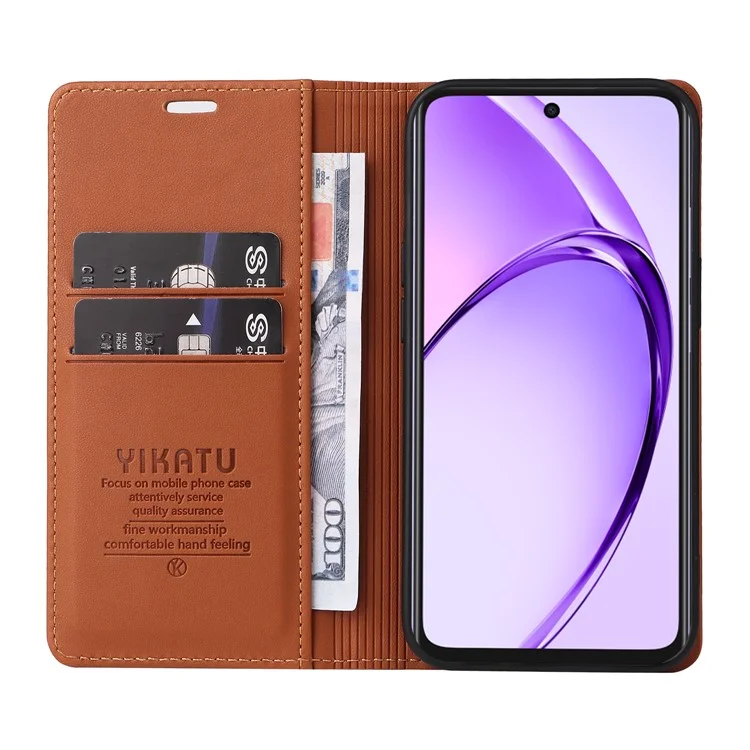 YIKATU YK-001 For Oppo A3x 4G / 5G (India) / A3 4G / 5G / A60 5G / A40 4G / A40M 4G Case Stand Leather Phone Cover Strong Magnetic Closure - Brown-Cellmalls