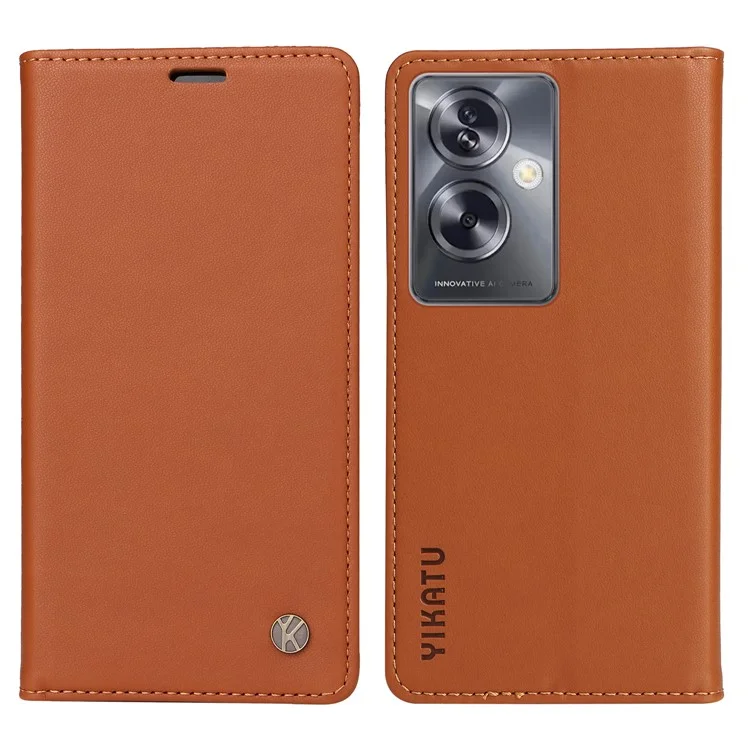 YIKATU YK-001 For Oppo A79 5G / A2 5G Case Magnetic Adsorption Leather Phone Cover - Brown-Cellmalls