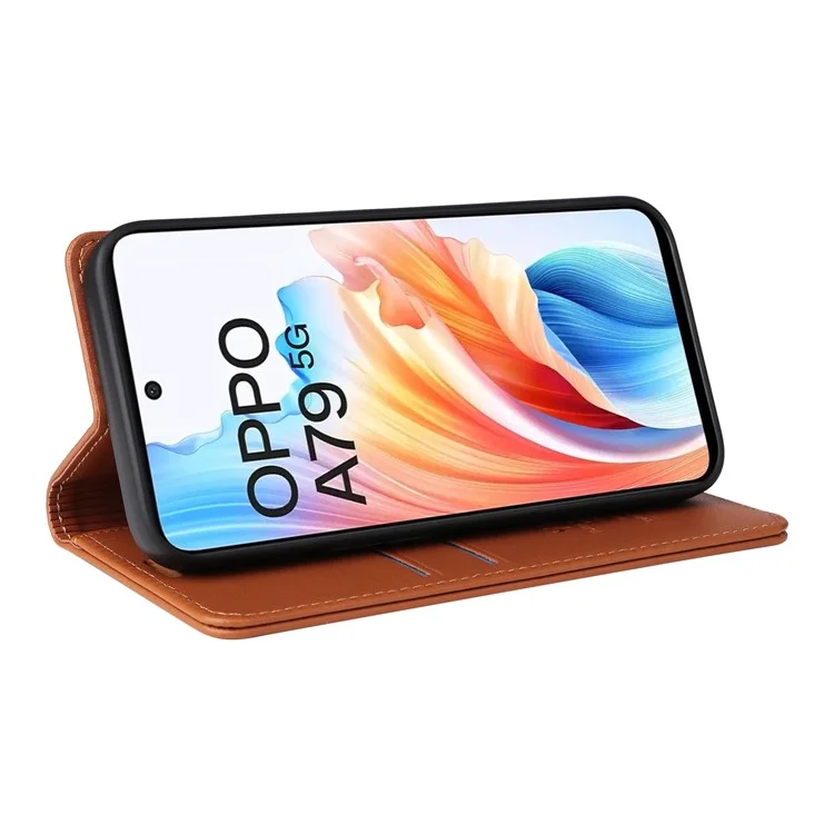 YIKATU YK-001 For Oppo A79 5G / A2 5G Case Magnetic Adsorption Leather Phone Cover - Brown-Cellmalls