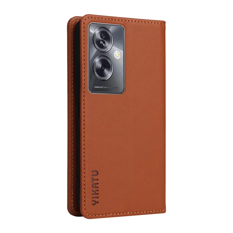 YIKATU YK-001 For Oppo A79 5G / A2 5G Case Magnetic Adsorption Leather Phone Cover - Brown-Cellmalls