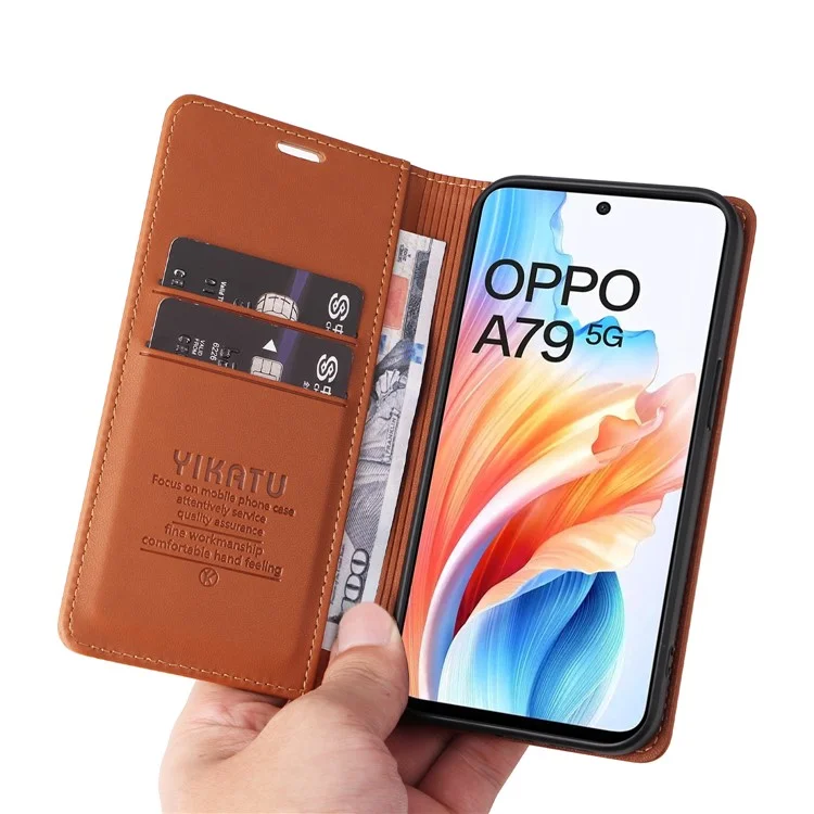 YIKATU YK-001 For Oppo A79 5G / A2 5G Case Magnetic Adsorption Leather Phone Cover - Brown-Cellmalls