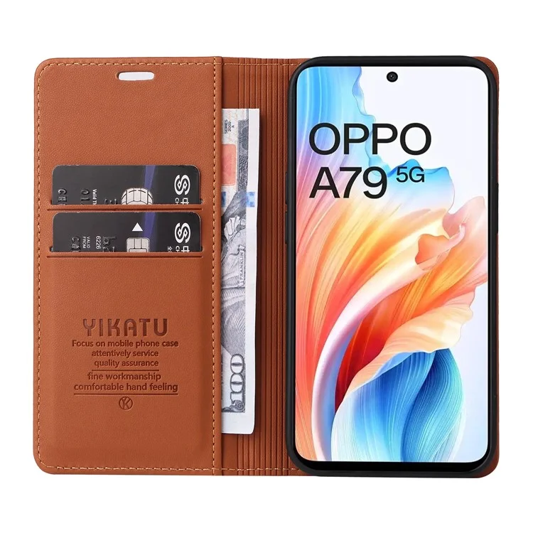 YIKATU YK-001 For Oppo A79 5G / A2 5G Case Magnetic Adsorption Leather Phone Cover - Brown-Cellmalls