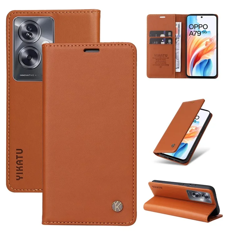 YIKATU YK-001 For Oppo A79 5G / A2 5G Case Magnetic Adsorption Leather Phone Cover - Brown-Cellmalls