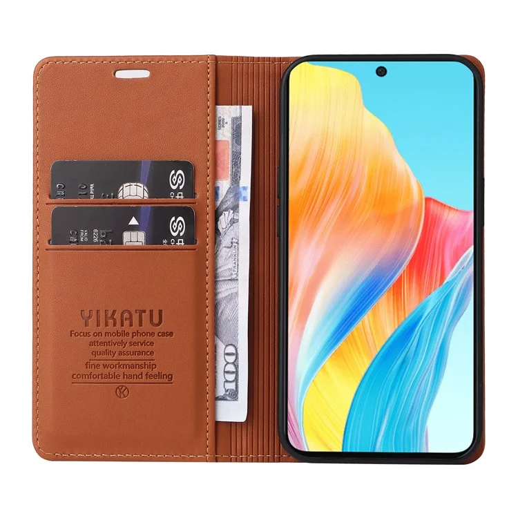 YIKATU YK-001 For Oppo A58 4G Case Magnetic Adsorption Wallet Leather Smartphone Cover - Brown-Cellmalls