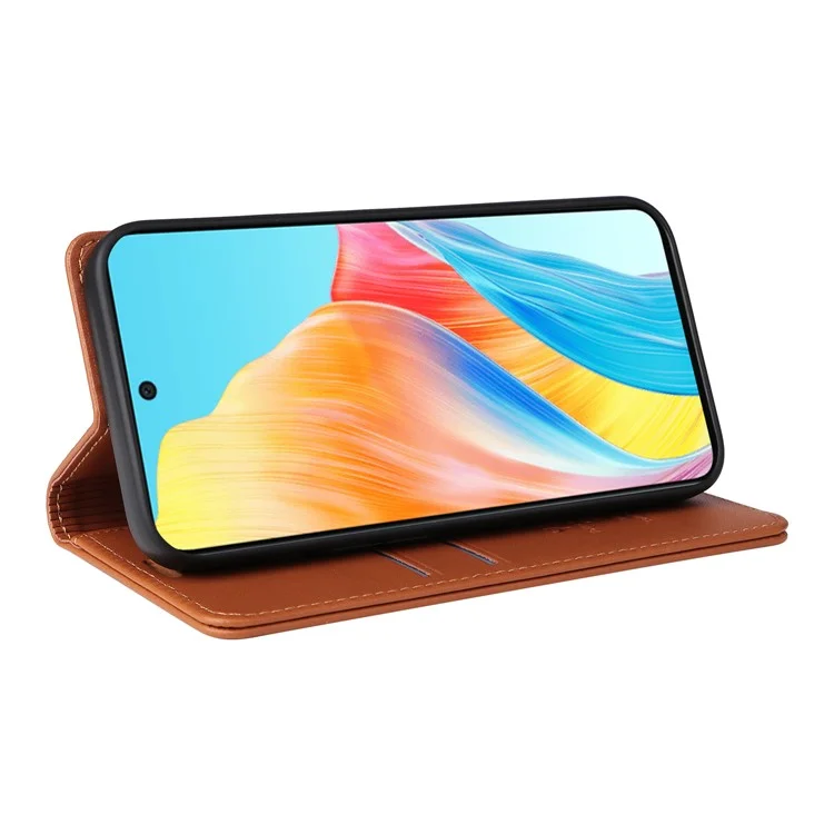 YIKATU YK-001 For Oppo A58 4G Case Magnetic Adsorption Wallet Leather Smartphone Cover - Brown-Cellmalls