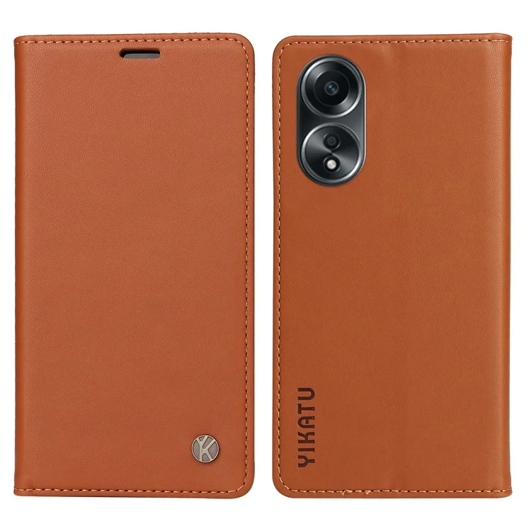 YIKATU YK-001 For Oppo A58 4G Case Magnetic Adsorption Wallet Leather Smartphone Cover - Brown-Cellmalls