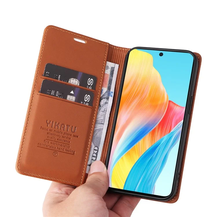 YIKATU YK-001 For Oppo A58 4G Case Magnetic Adsorption Wallet Leather Smartphone Cover - Brown-Cellmalls