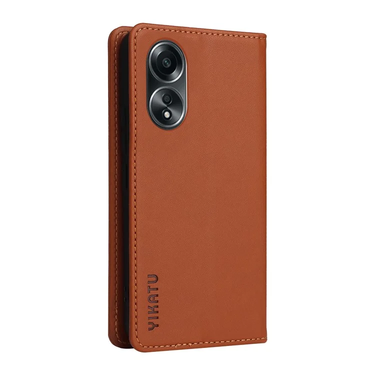 YIKATU YK-001 For Oppo A58 4G Case Magnetic Adsorption Wallet Leather Smartphone Cover - Brown-Cellmalls