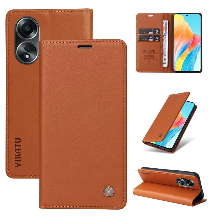 YIKATU YK-001 For Oppo A58 4G Case Magnetic Adsorption Wallet Leather Smartphone Cover - Brown-Cellmalls