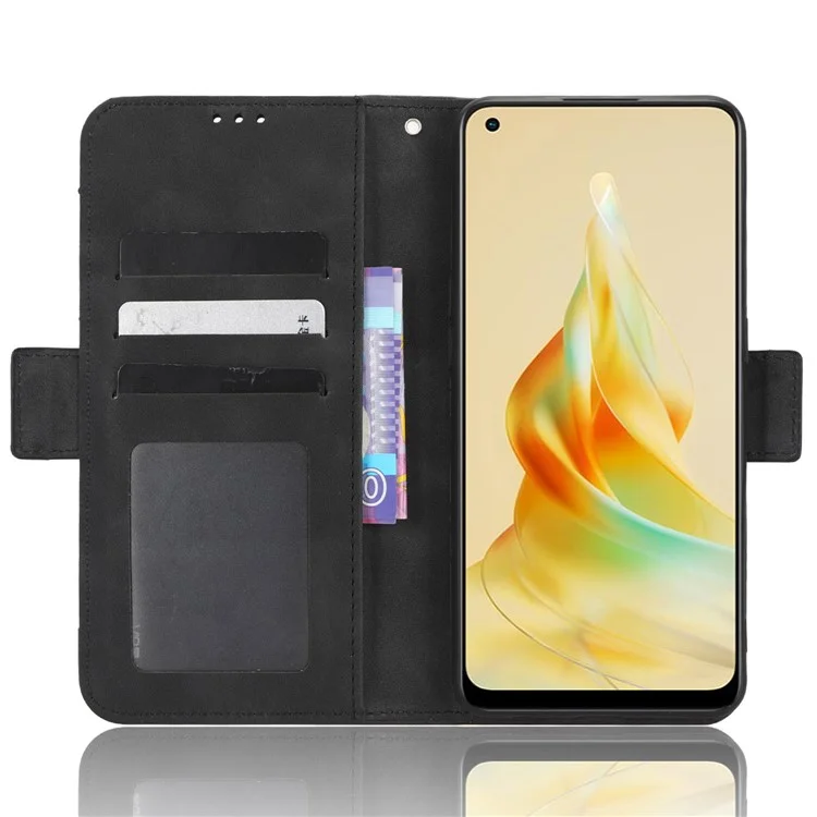 For Oppo Reno8 T 4G Cell Phone Cover Multiple Card Slots PU Leather Wallet Phone Stand Case - Black-Cellmalls