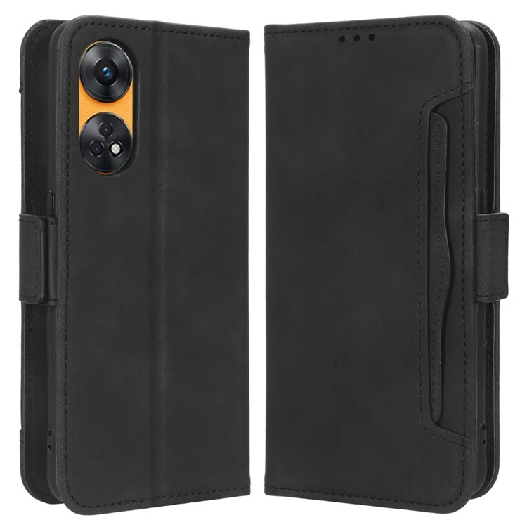 For Oppo Reno8 T 4G Cell Phone Cover Multiple Card Slots PU Leather Wallet Phone Stand Case - Black-Cellmalls