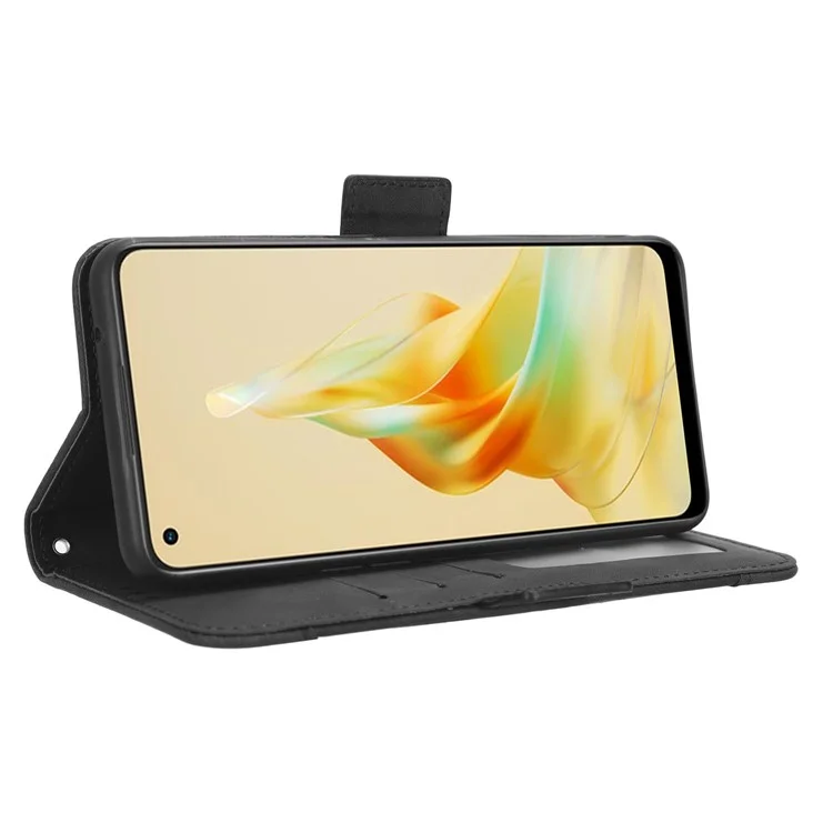 For Oppo Reno8 T 4G Cell Phone Cover Multiple Card Slots PU Leather Wallet Phone Stand Case - Black-Cellmalls
