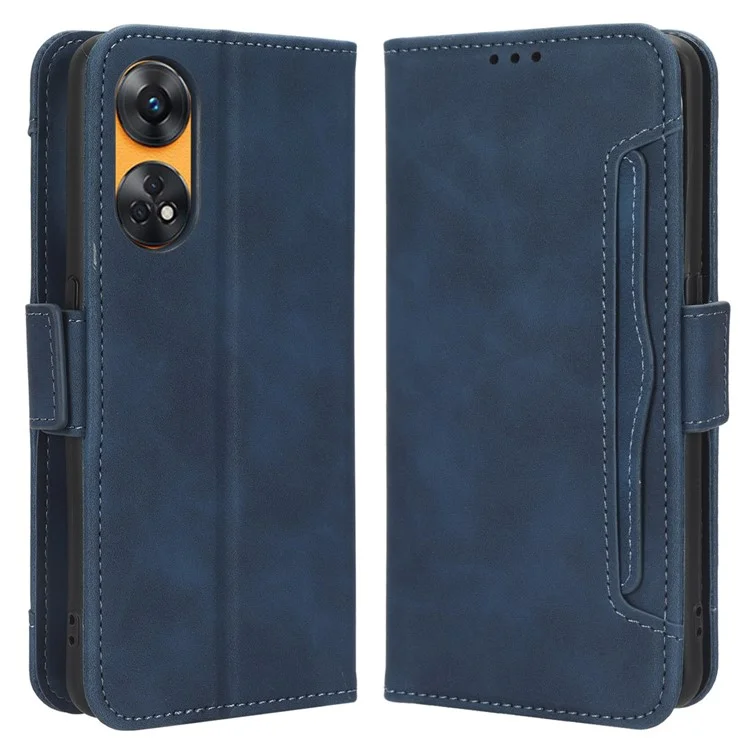For Oppo Reno8 T 4G Cell Phone Cover Multiple Card Slots PU Leather Wallet Phone Stand Case - Black-Cellmalls