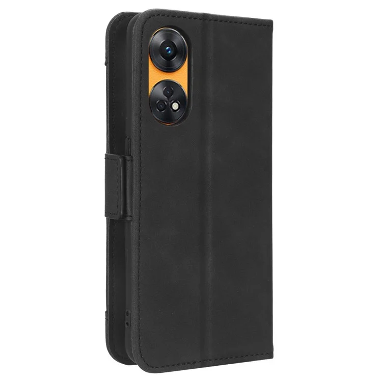 For Oppo Reno8 T 4G Cell Phone Cover Multiple Card Slots PU Leather Wallet Phone Stand Case - Black-Cellmalls