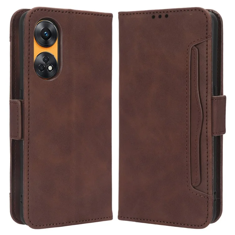 For Oppo Reno8 T 4G Cell Phone Cover Multiple Card Slots PU Leather Wallet Phone Stand Case - Black-Cellmalls