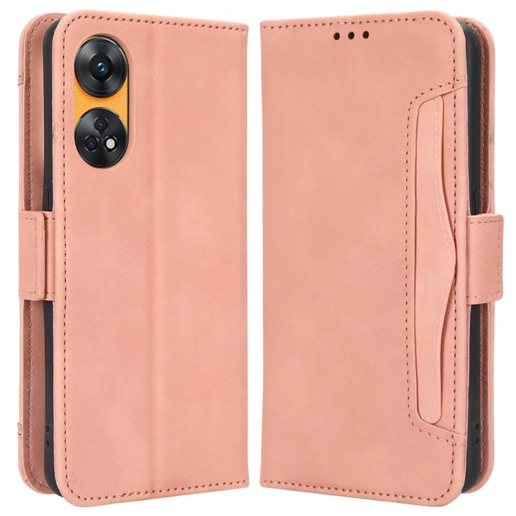 For Oppo Reno8 T 4G Cell Phone Cover Multiple Card Slots PU Leather Wallet Phone Stand Case - Black-Cellmalls