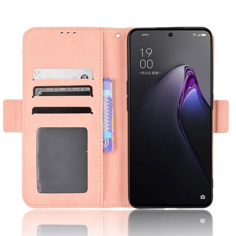 For Oppo Reno8 Pro (China) 5G Stand Wallet PU Leather Anti-drop Phone Case with Multiple Card Slots - Pink-Cellmalls