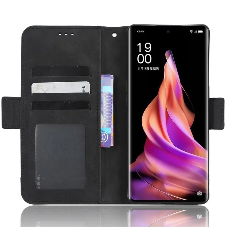 For Oppo Reno9 Pro+ 5G All-round Shockproof PU Leather Phone Case Multiple Card Slots Magnetic Flip Phone Cover Wallet Stand - Black-Cellmalls