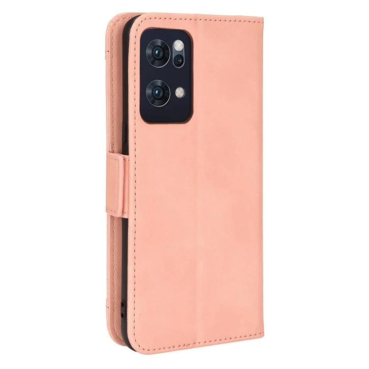 Cash Pocket Multiple Card Slot Mobile Phone Cover for Oppo Reno7 Pro 5G, PU Leather Drop-proof Case with Stand - Pink-Cellmalls