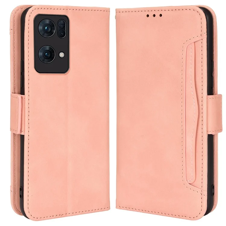 Cash Pocket Multiple Card Slot Mobile Phone Cover for Oppo Reno7 Pro 5G, PU Leather Drop-proof Case with Stand - Pink-Cellmalls