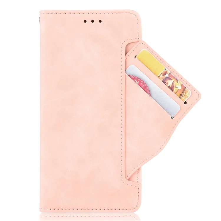 Cash Pocket Multiple Card Slot Mobile Phone Cover for Oppo Reno7 Pro 5G, PU Leather Drop-proof Case with Stand - Pink-Cellmalls