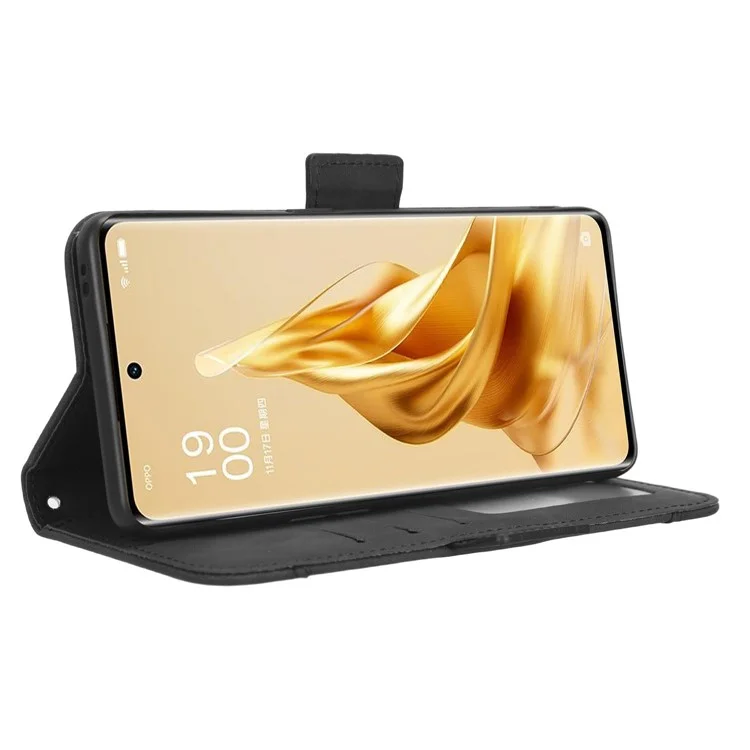 For Oppo Reno9 5G / Reno9 Pro 5G Book Style PU Leather Phone Case Multiple Card Slots Magnetic Flip Phone Cover Wallet Stand - Black-Cellmalls